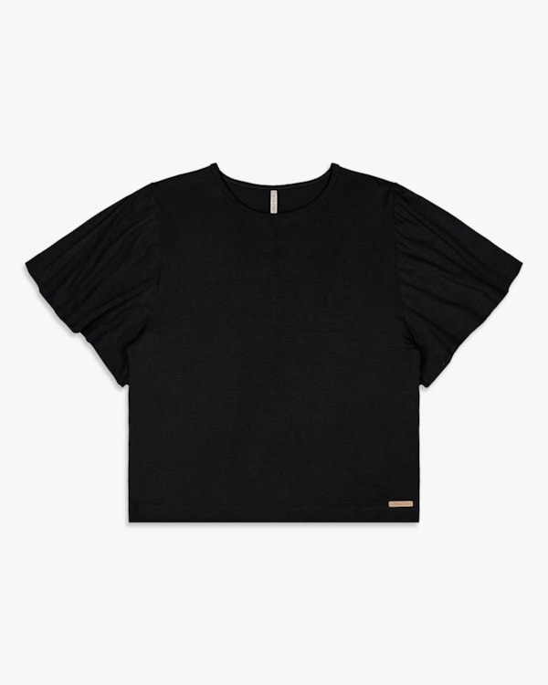 Blusa Feminina Manga Sino em Tricot Viscose - Cereja Rosa - Preto