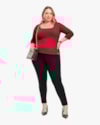 Blusa Feminina Plus Size Canelada com Manga 3/4 - Cereja Rosa - Cherry Red-26359a15-300b-4b7b-88db-91af06bbbc6b