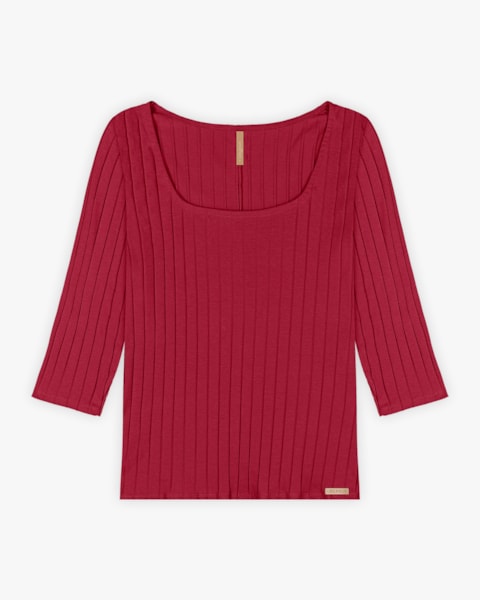 Blusa Feminina Plus Size Canelada com Manga 3/4 - Cereja Rosa - Cherry Red