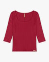Blusa Feminina Plus Size Canelada com Manga 3/4 - Cereja Rosa - Cherry Red-d54cdfdb-641a-44ca-b642-db97d0d43e71