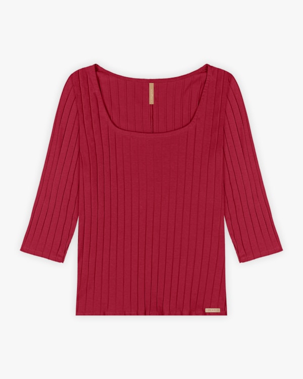 Blusa Feminina Plus Size Canelada com Manga 3/4 - Cereja Rosa - Cherry Red