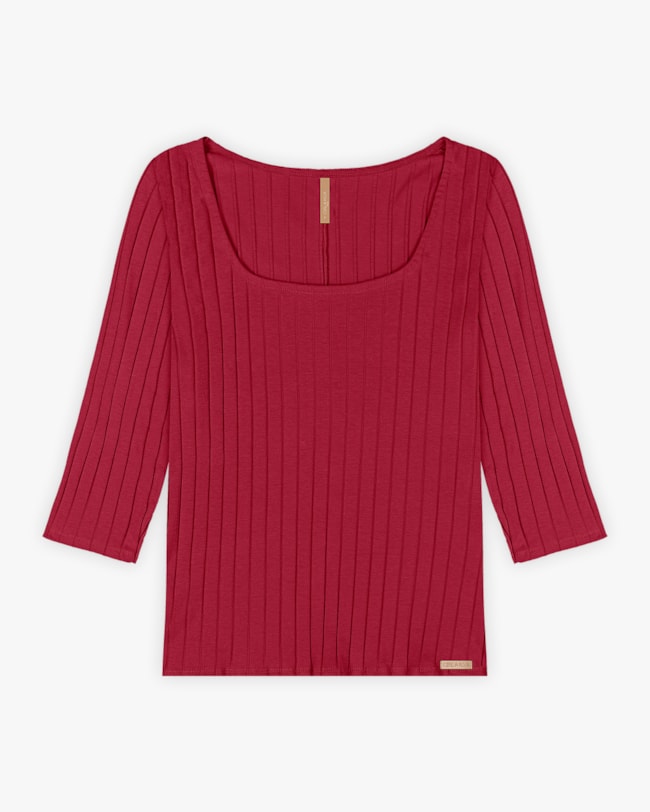 Blusa Feminina Plus Size Canelada com Manga 3/4 - Cereja Rosa - Cherry Red-542da74d-7b99-45d9-a368-4305c1a8e6f4