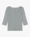 Blusa Feminina Plus Size Canelada com Manga 3/4 - Cereja Rosa - Cinza-1e600bad-bfb5-4d38-b0a5-79b63c82bb01