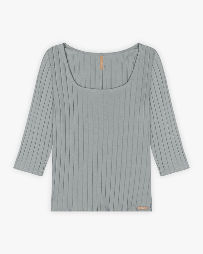 Blusa Feminina Plus Size Canelada com Manga 3/4 - Cereja Rosa - Cinza-ab40fad4-f652-4f19-992d-149112376c6c