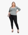 Blusa Feminina Plus Size Canelada com Manga 3/4 - Cereja Rosa - Cinza-02d64b50-a628-4b3b-9888-beb2abad29d0