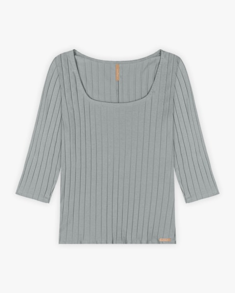 Blusa Feminina Plus Size Canelada com Manga 3/4 - Cereja Rosa - Cinza