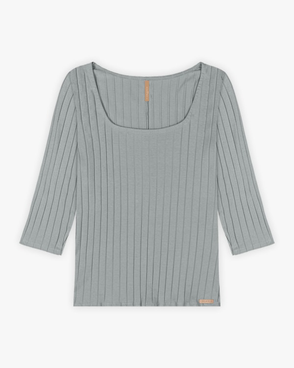 Blusa Feminina Plus Size Canelada com Manga 3/4 - Cereja Rosa - Cinza