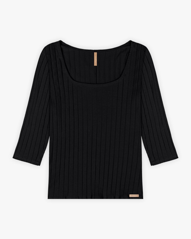 Blusa Feminina Plus Size Canelada com Manga 3/4 - Cereja Rosa - Preto-6bda14c0-ecb8-4f01-bbd6-086cde8de89a