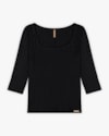 Blusa Feminina Plus Size Canelada com Manga 3/4 - Cereja Rosa - Preto-5af74d34-e9fc-44e0-be0f-aea0acbba19c