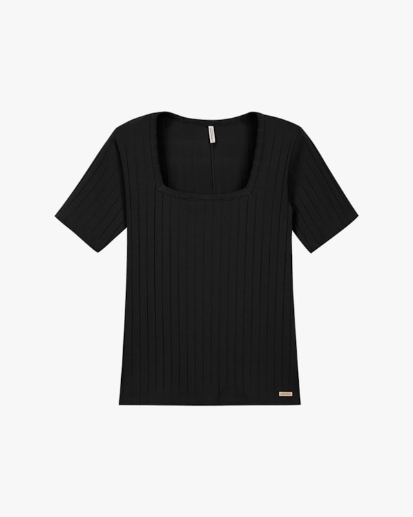Blusa Feminina Plus Size Canelada Decote Quadrado - Cereja Rosa - Preto