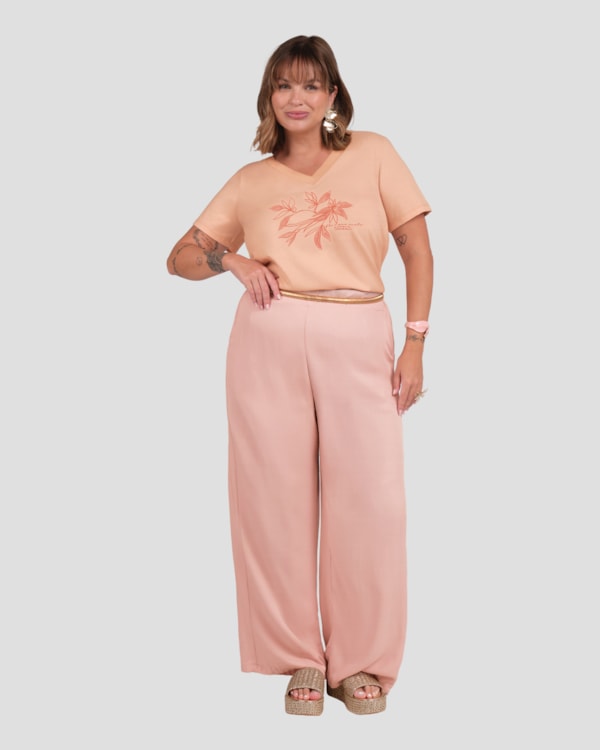 Blusa Feminina Plus Size com Decote V Cereja Rosa Nude