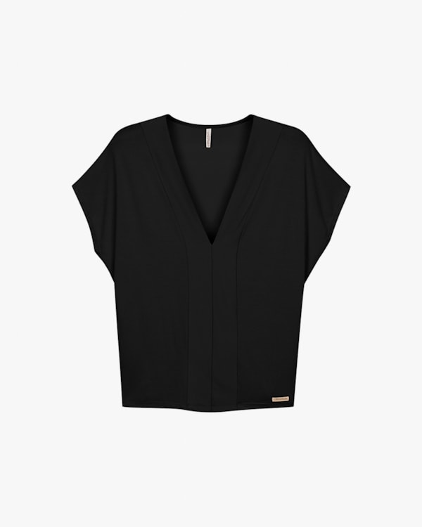 Blusa Feminina Plus Size com Decote V - Cereja Rosa - Preto