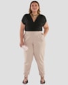 Blusa Feminina Plus Size com Decote V - Cereja Rosa - Preto-005de4ad-ee71-4aca-be56-7de26b3695ef