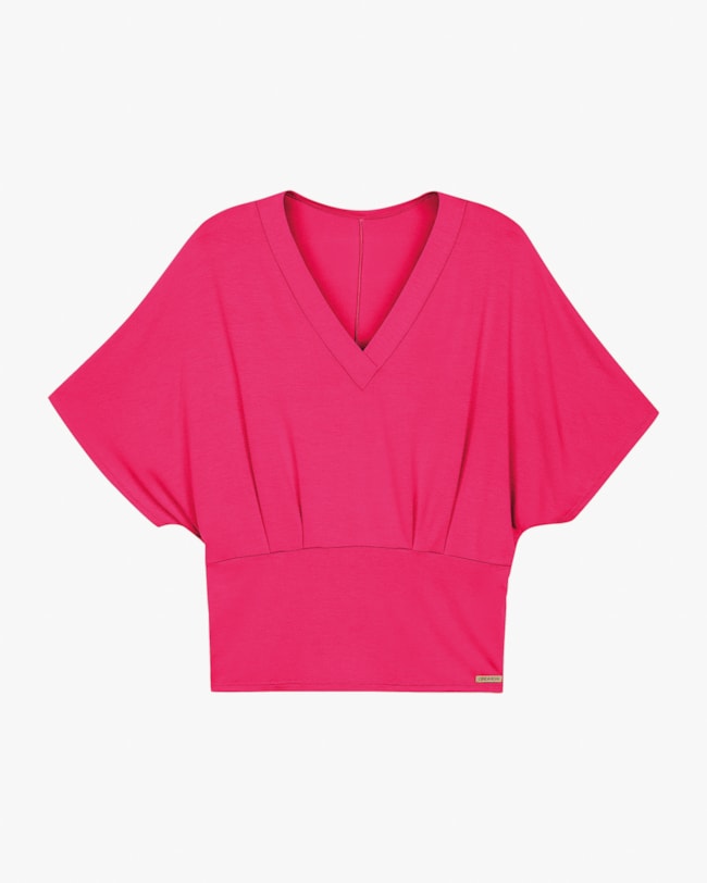 Blusa Feminina Plus Size com Decote V em Viscose - Cereja Rosa - Cherry-c75402f7-66d0-41ce-b86f-ea569536a324