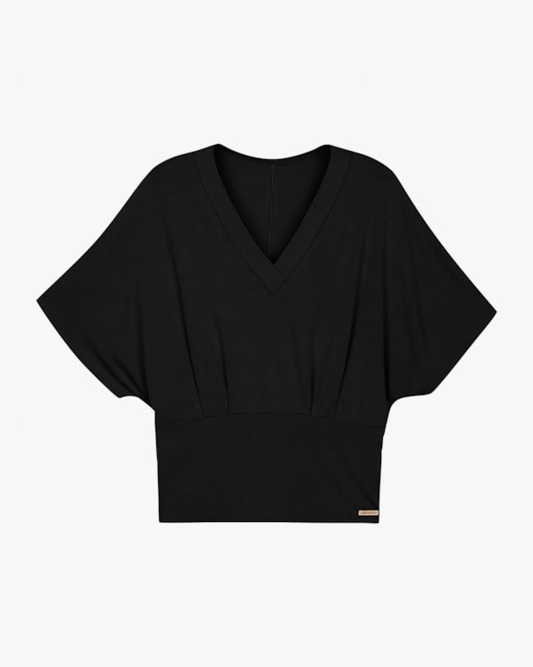 Blusa Feminina Plus Size com Decote V em Viscose - Cereja Rosa - Preto