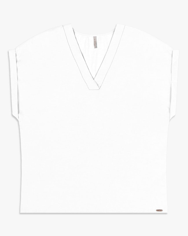 Blusa Feminina Plus Size com Decote V em Viscose Linho - Cereja Rosa -Branco-d4a9c950-4bb4-4774-beb7-3031f40c3a1a