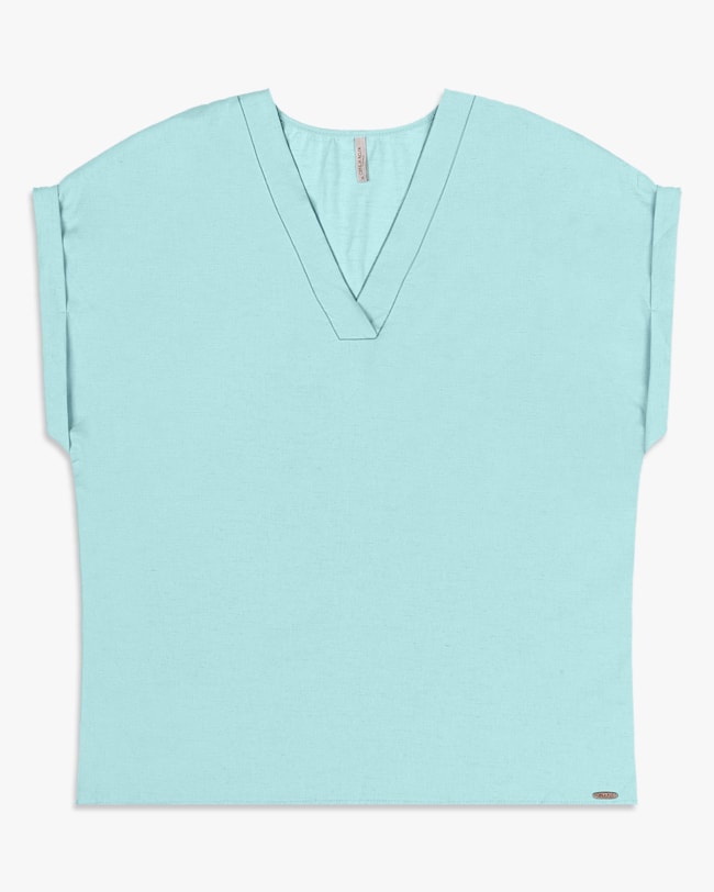 Blusa Feminina Plus Size com Decote V em Viscose Linho - Cereja Rosa -Soft-f1de86ef-5416-406d-8b5a-87de0dc7ceda