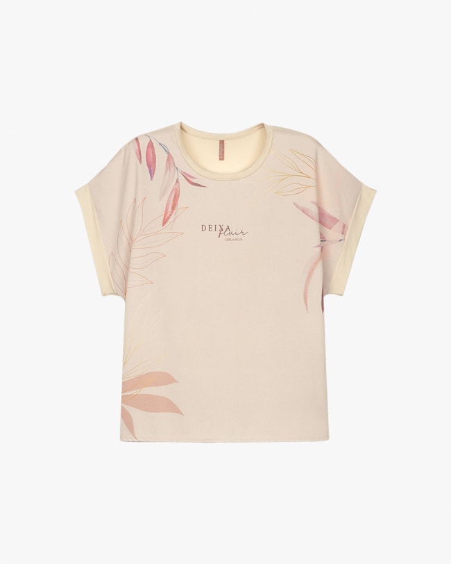 Blusa Feminina Plus Size com Estampa Folhagem - Cereja Rosa - Tapioca-d417dad6-ec03-467d-8ed5-89ba7bce3da9