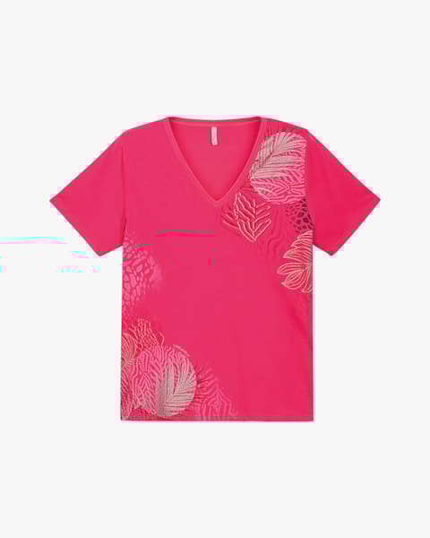 Blusa Feminina Plus Size com Estampa Folhagens - Cereja Rosa - Cherry