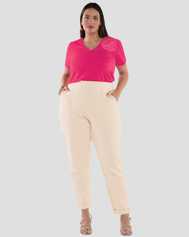 Blusa Feminina Plus Size com Estampa Folhagens - Cereja Rosa - Cherry-2e0d5f89-75ff-4747-b87b-3e30818635a7