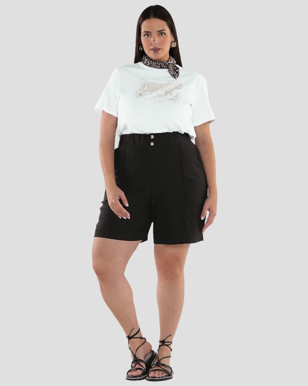 Blusa Feminina Plus Size em Meia Malha com Estampa - Cereja Rosa - Branco