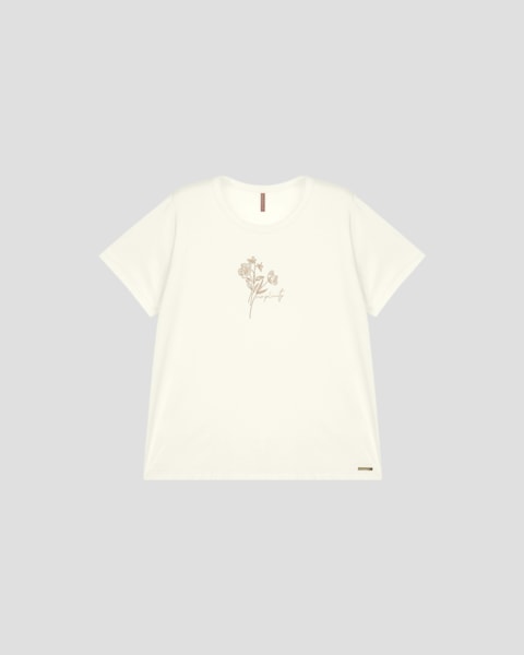 Blusa Feminina Plus Size em Meia Malha com Estampa - Cereja Rosa - Branco