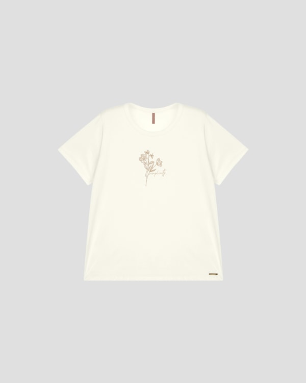 Blusa Feminina Plus Size em Meia Malha com Estampa - Cereja Rosa - Branco