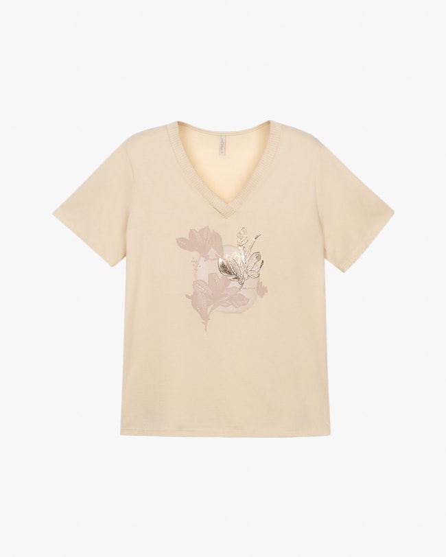 Blusa Feminina Plus Size em Meia Malha com Retilínea - Cereja Rosa - Tapioca-601bf2e2-f8da-4f7f-8cc3-22728e6bd3ec