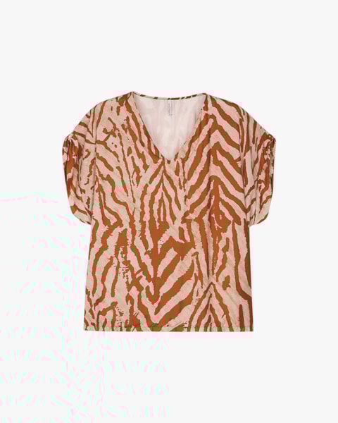 Blusa Feminina Plus Size em Viscose Estampada - Cereja Rosa - Bege