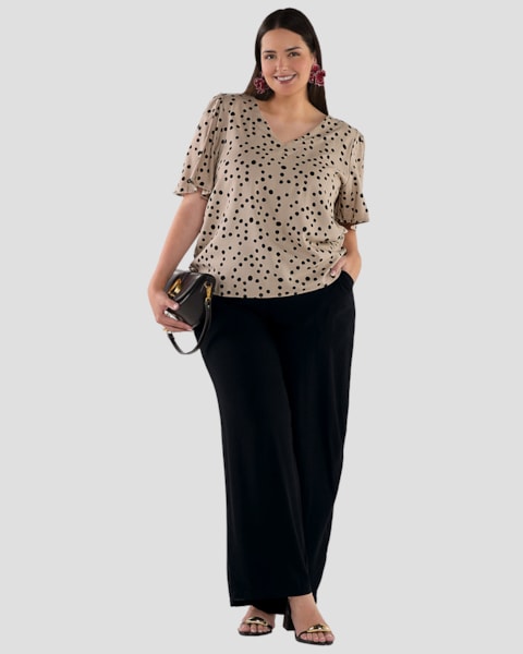 Blusa Feminina Plus Size em Viscose Linho Estampada - Cereja Rosa - Macchiato
