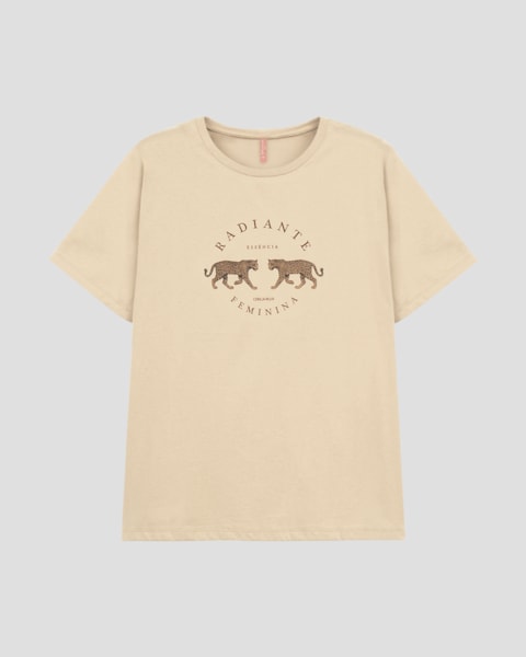 Blusa Feminina Plus Size Estampa Metalizada Cereja Rosa Bege