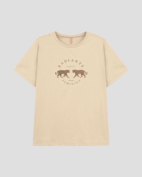 Blusa Feminina Plus Size Estampa Metalizada Cereja Rosa Bege
