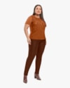 Blusa Feminina Plus Size Estampada com Manga Curta - Cereja Rosa- Ocre-G-15f67e0b-53c9-4181-96c1-499a694ab8da