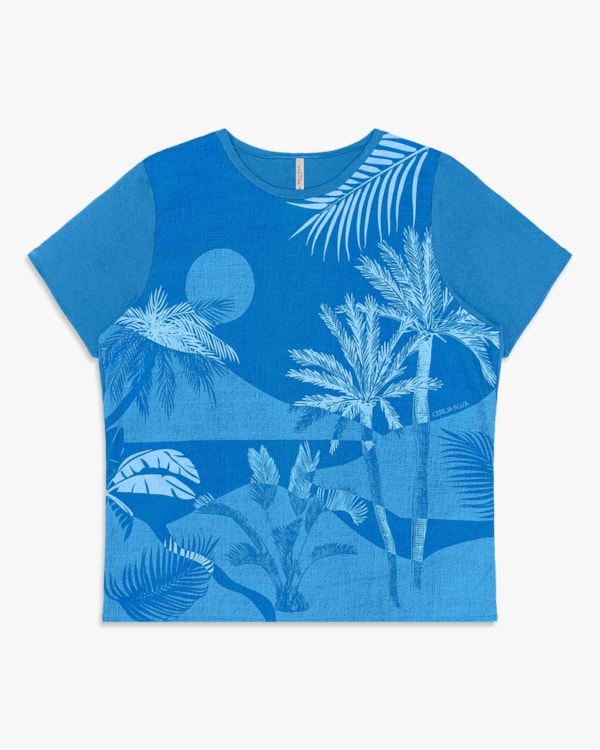 Blusa Feminina Plus Size Estampada com Manga Curta - Cereja Rosa - Turmalina