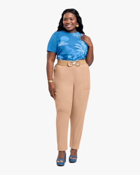 Blusa Feminina Plus Size Estampada com Manga Curta - Cereja Rosa - Turmalina