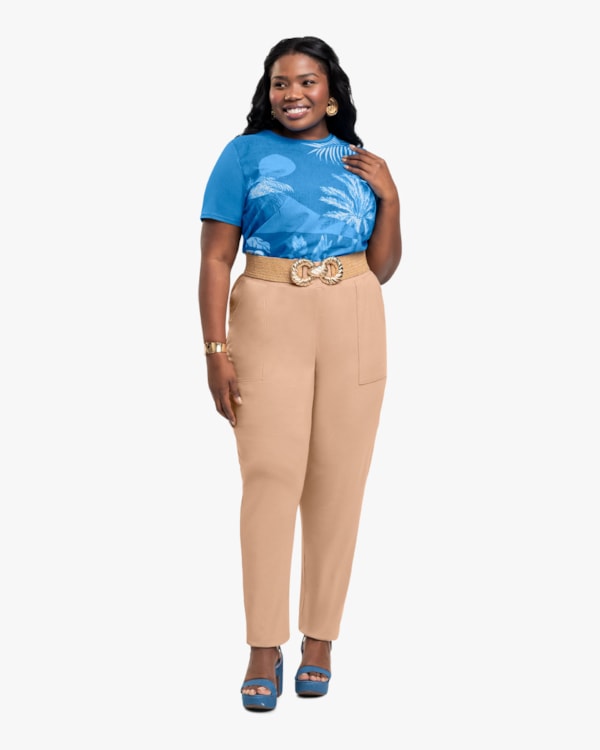 Blusa Feminina Plus Size Estampada com Manga Curta - Cereja Rosa - Turmalina