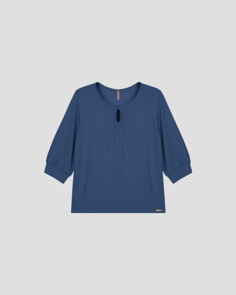Blusa Feminina Plus Size Manga 3/4 com Decote Gota - Cereja Rosa - Azul
