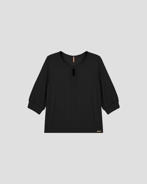 Blusa Feminina Plus Size Manga 3/4 com Decote Gota - Cereja Rosa - Preto