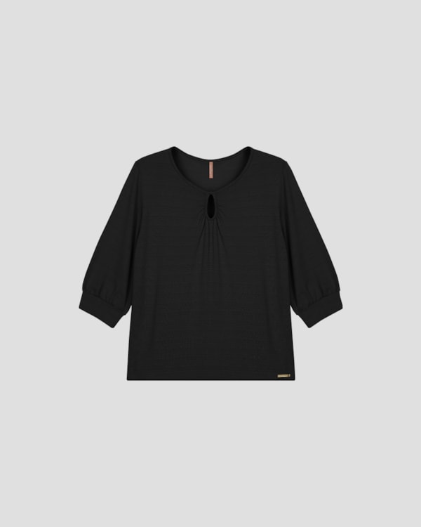 Blusa Feminina Plus Size Manga 3/4 com Decote Gota - Cereja Rosa - Preto