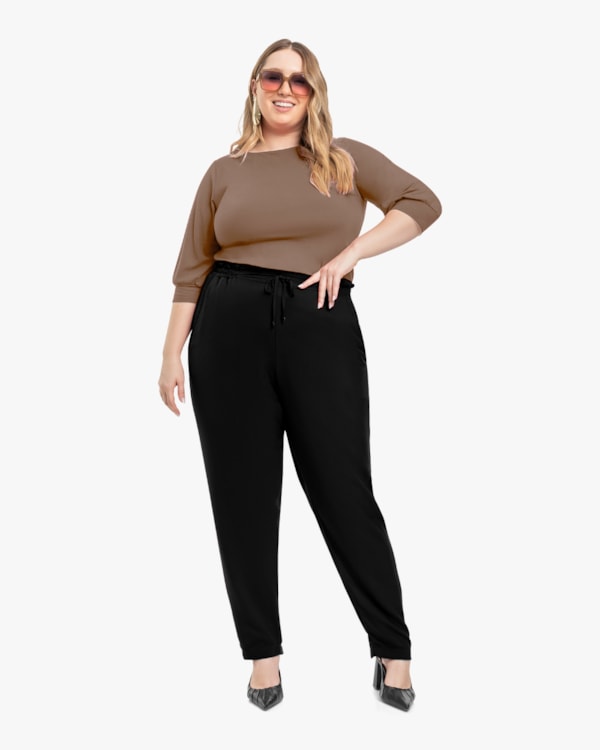 Blusa Feminina Plus Size Manga 3/4 em Malha Crepe - Cereja Rosa - Macchiato