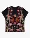 Blusa Feminina Plus Size Manga Curta com Estampa - Cereja Rosa - Preto-9432728c-584c-4038-a0bf-d71265aa80df