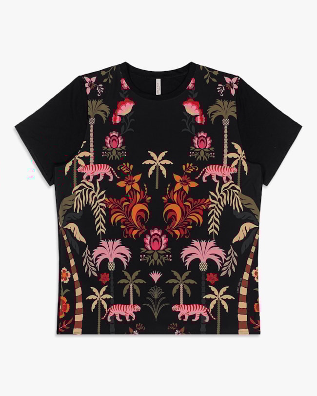 Blusa Feminina Plus Size Manga Curta com Estampa - Cereja Rosa - Preto-146f500a-ee8b-42f6-b9be-5041d0009b5a