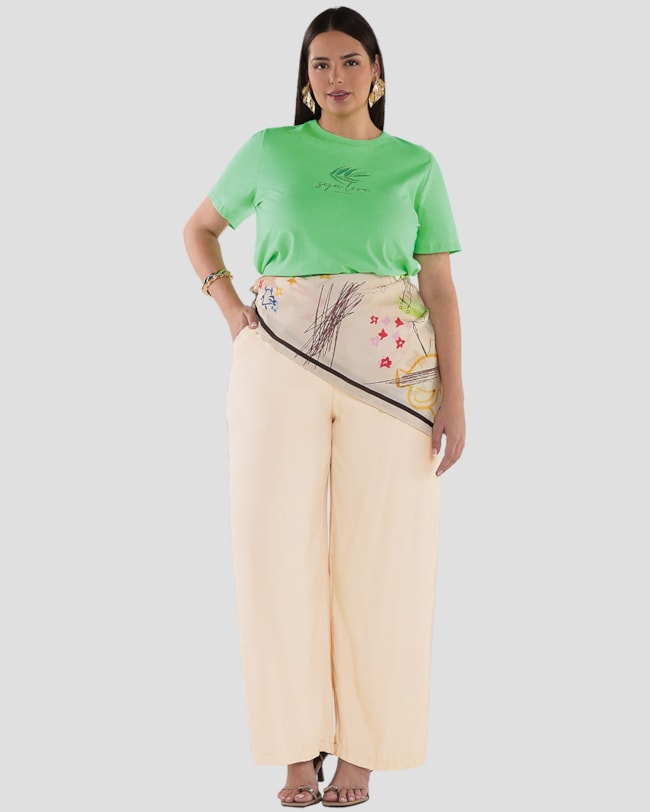 Blusa Feminina Plus Size Manga Curta em Meia Malha - Cereja Rosa - Pistache-2003f8a5-e175-4dd7-98a4-ec5e104736e1