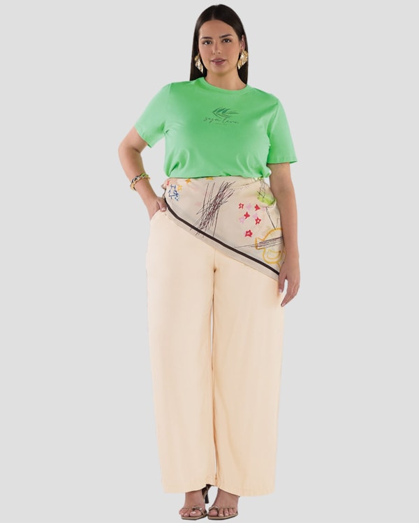 Blusa Feminina Plus Size Manga Curta em Meia Malha - Cereja Rosa - Pistache