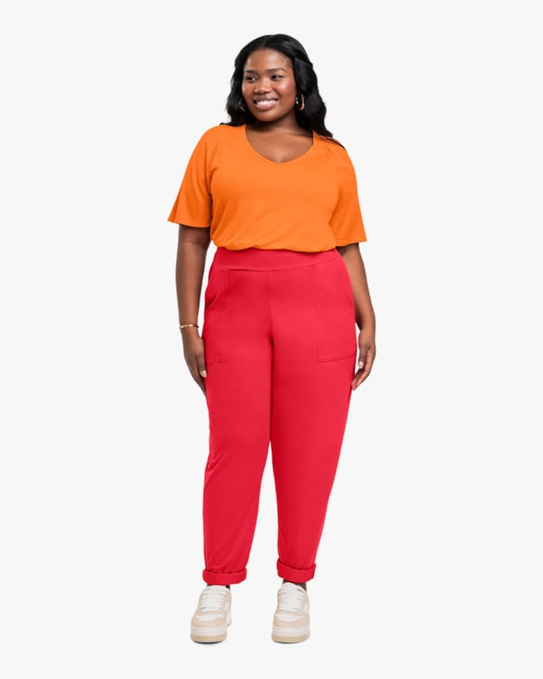 Blusa Feminina Plus Size Manga Curta em Viscose - Cereja Rosa - Nectarine