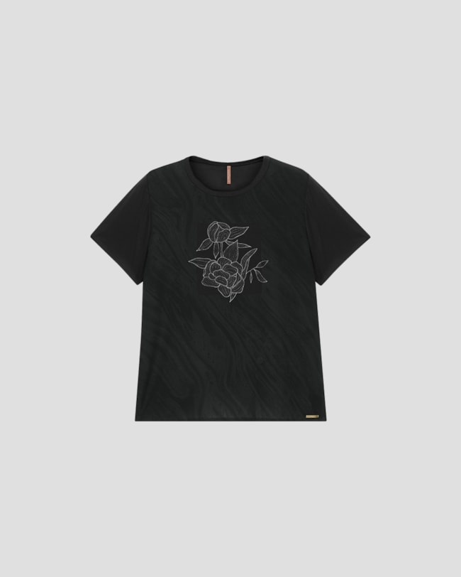 Blusa Feminina Plus Size Manga Curta Estampada - Cereja Rosa -Preto-8898e86d-111f-445b-b16e-e198a8fc48d5