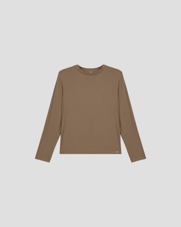 Blusa Feminina Plus Size Manga Longa com Retilínea - Cereja Rosa - Marrom