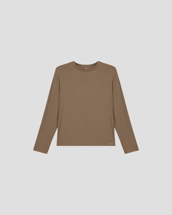 Blusa Feminina Plus Size Manga Longa com Retilínea - Cereja Rosa - Marrom-646247cd-4479-4524-a9ed-10fe51d450aa