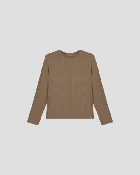 Blusa Feminina Plus Size Manga Longa com Retilínea - Cereja Rosa - Marrom