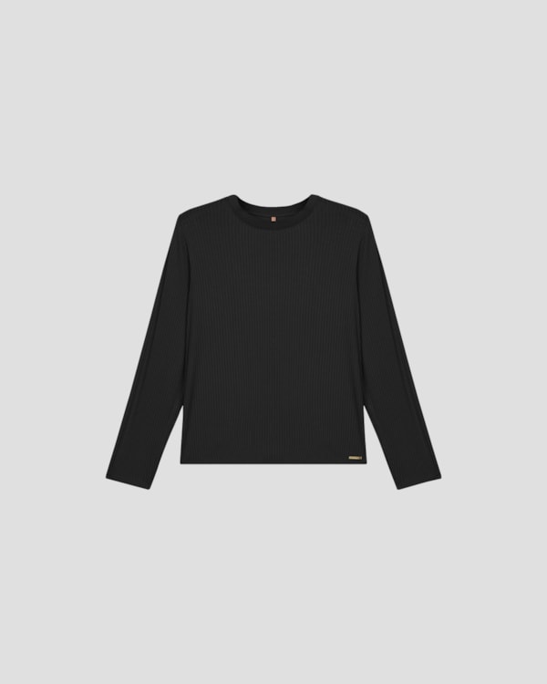 Blusa Feminina Plus Size Manga Longa com Retilínea - Cereja Rosa - Preto